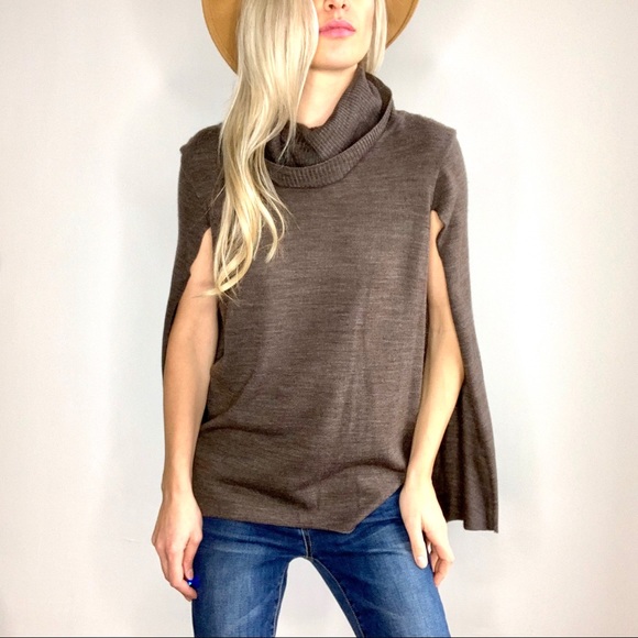 BB Dakota Brown Turtleneck Sweater Cape Tank Top M - Picture 3 of 8
